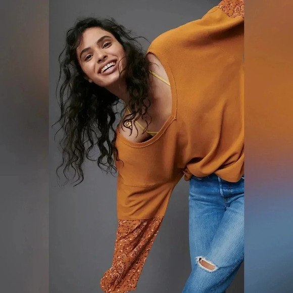 Anthropologie Rust Orange Boho Oversized Annette Top Blouse Size XS - Picture 2 of 9